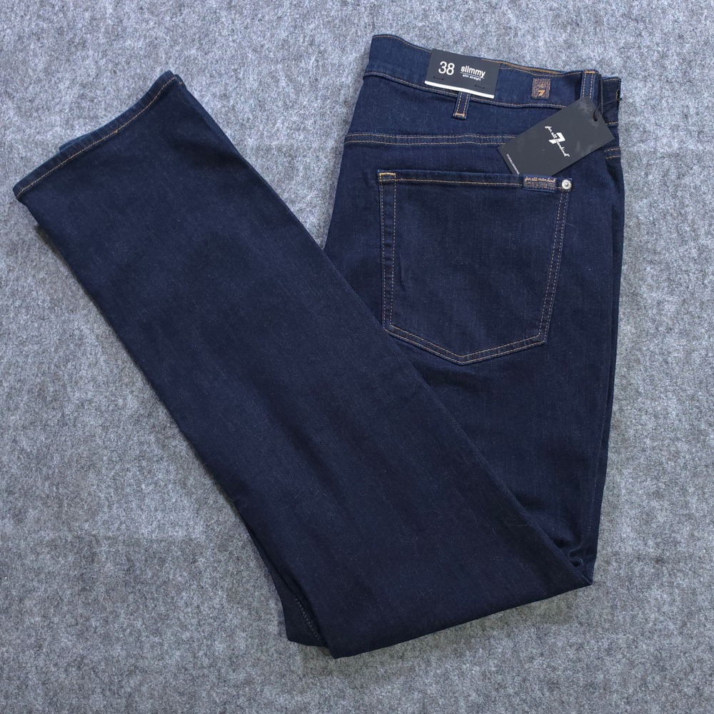 7 For All Mankind Slimmy Slim Straight Jeans Mens 38 Blue Indigo New NWT